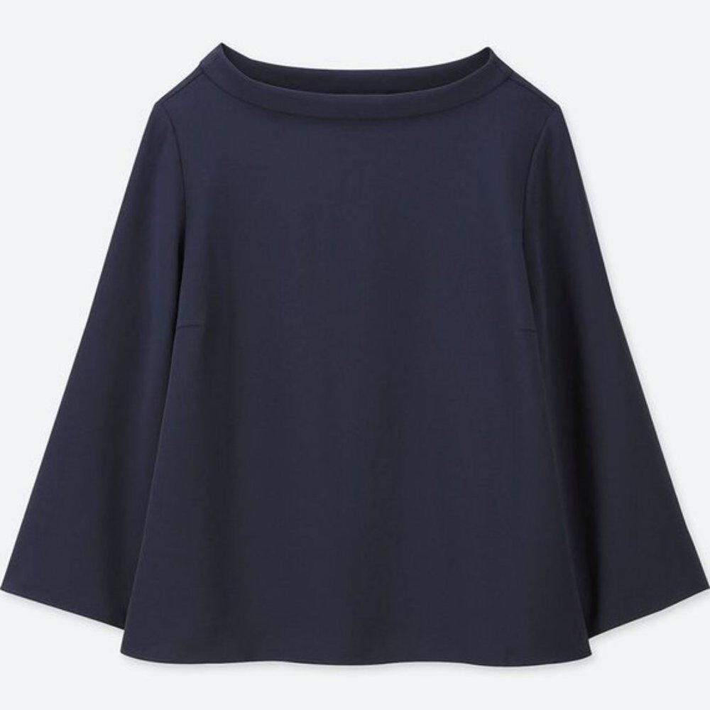 Uniqlo boatneck drape blouse 3/4 sleeve navy blue XS